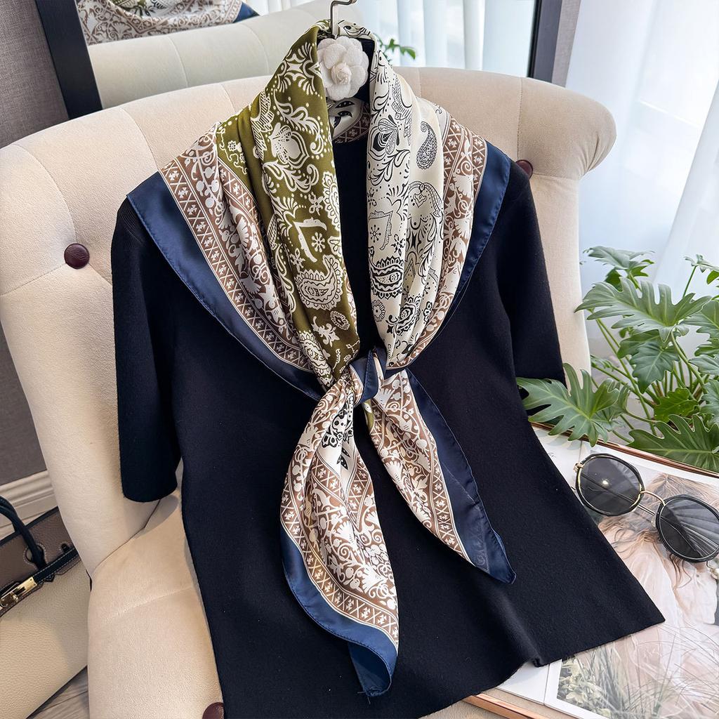 Simulation Silk Scarf Printed Large Square Scarf Women'S Fashion Cashew Nut Scarf Women'S Travel Decoration Beach Towel