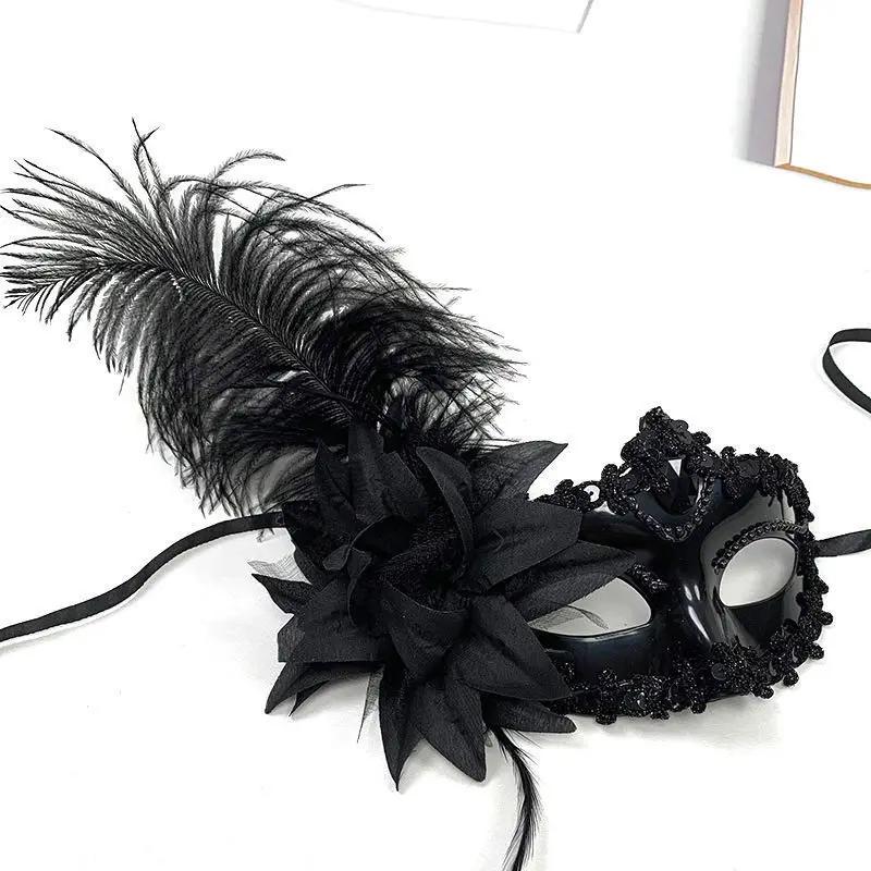 

Half Face Mask Peacock Feathers Masquerade Mask Princess Mask Women For Party Carnival Performance чёрный