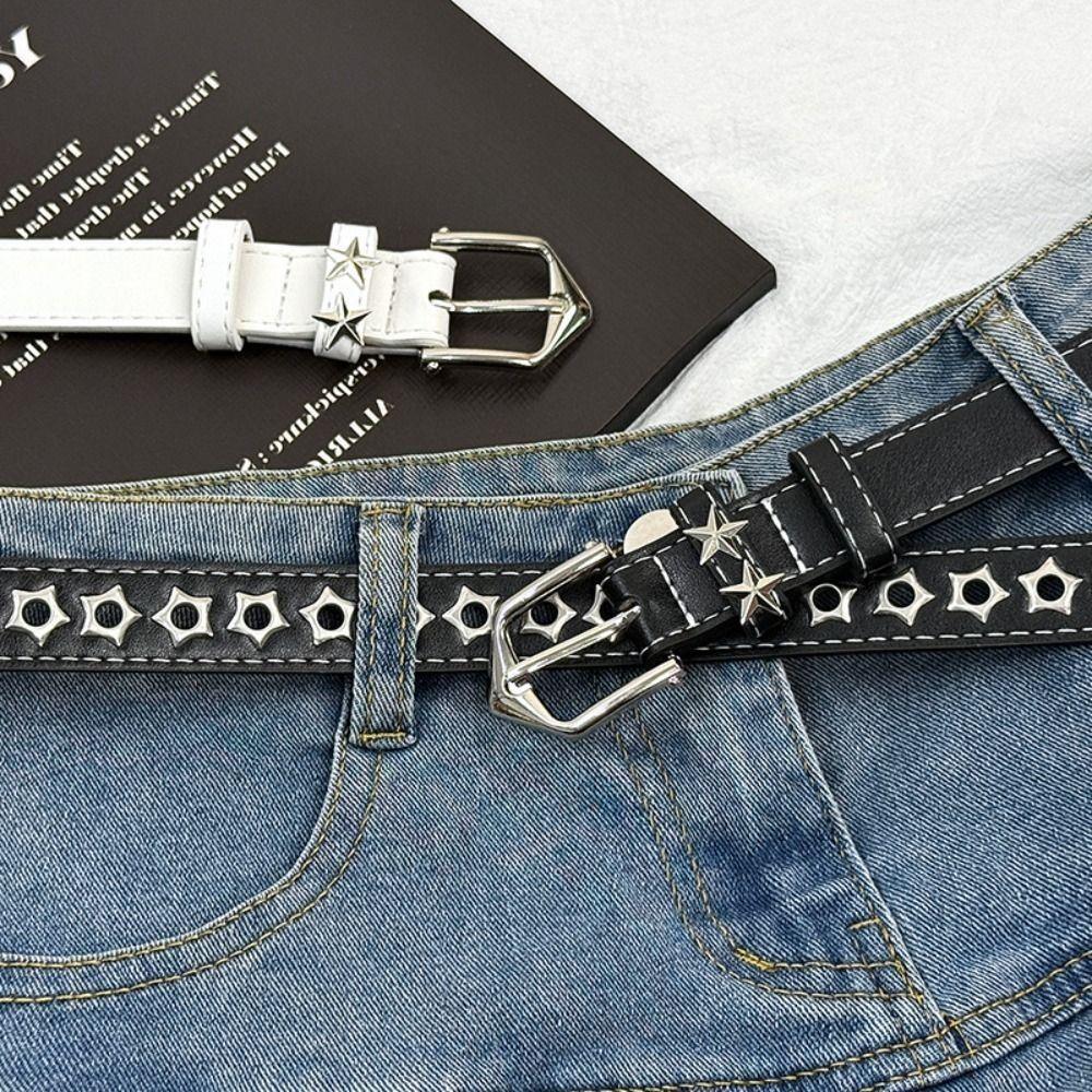 Metal Buckle Y2K Star Waist Belts PU Leather Girls Rivet Waistband Women's Jeans Belt  for Pants