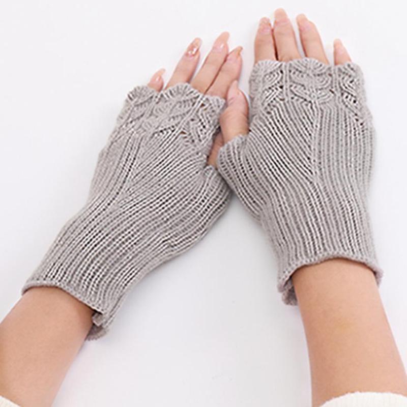Autumn and Winter Women's Fashion All-match Knitted Warm Half Finger Gloves