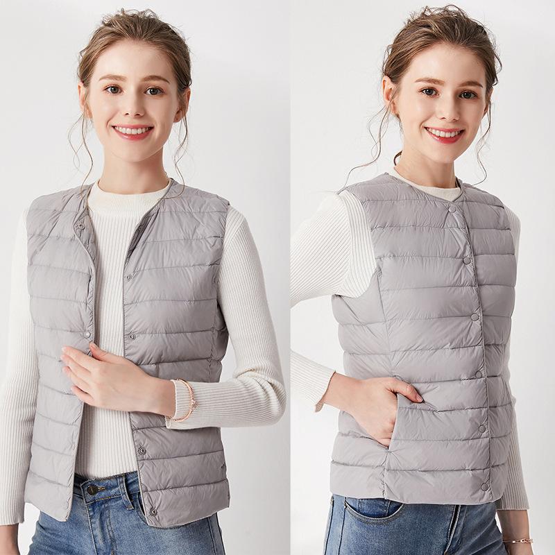 Down vest women's autumn and winter new simple collarless light and thin round neck V-neck liner vest vest vest tide