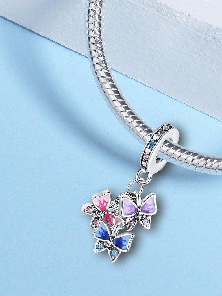 Charms Plata Copper Colors Spring Colorful Butterflies Beads Charm Pendant For Original Bracelet For Women Diy Jewelry Love Gift