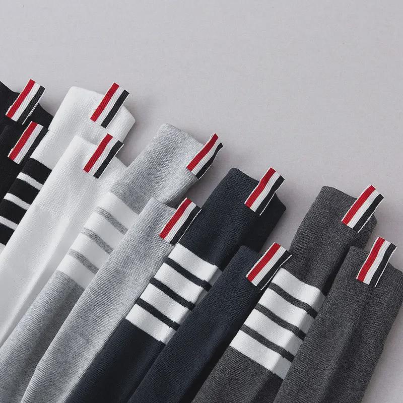 2021 Autumn/Winter Women's Slim Long Tube Knee Socks - Japanese College Style with Four-Bar Design