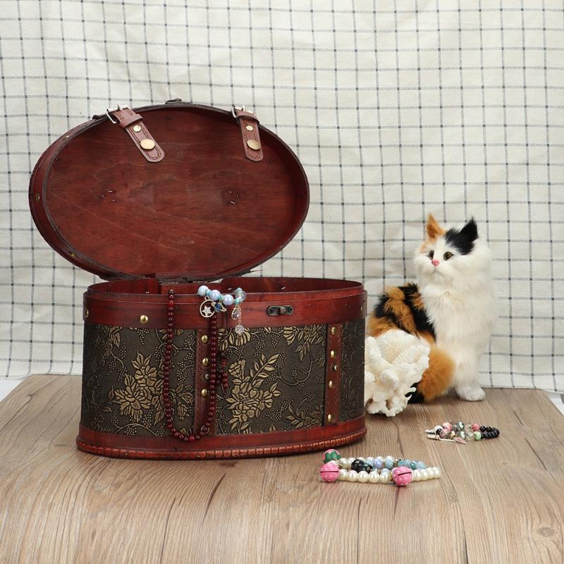 Vintage Desktop Tea Cake Organizer Wooden Storage Box Jewelry Container