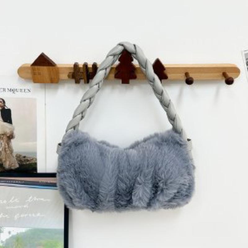 Furry Woven Handbag Women Niche Design Furry Bag Cute Handbag Underarm Bag Plush Bag