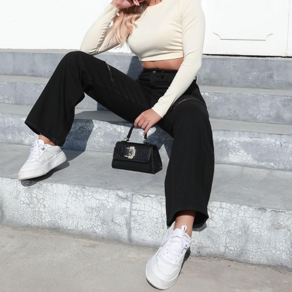 

2024 Женские джинсы с перфорацией, модные широкие джинсовые брюки 2XL чёрный