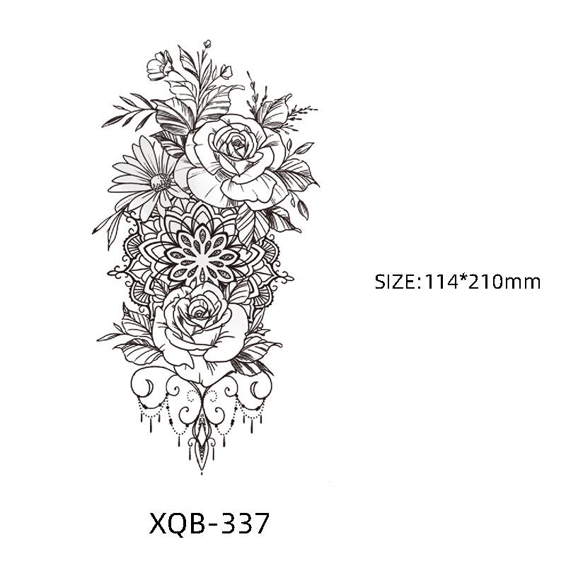 Waterproof Black & White Sketch Flower Half Sleeve Tattoo Stickers