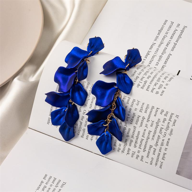 New Long Exaggerated Hanging Earrings for Women Red Blue Color Petals Pendants Female Dangle Earrings Pendientes Mujer