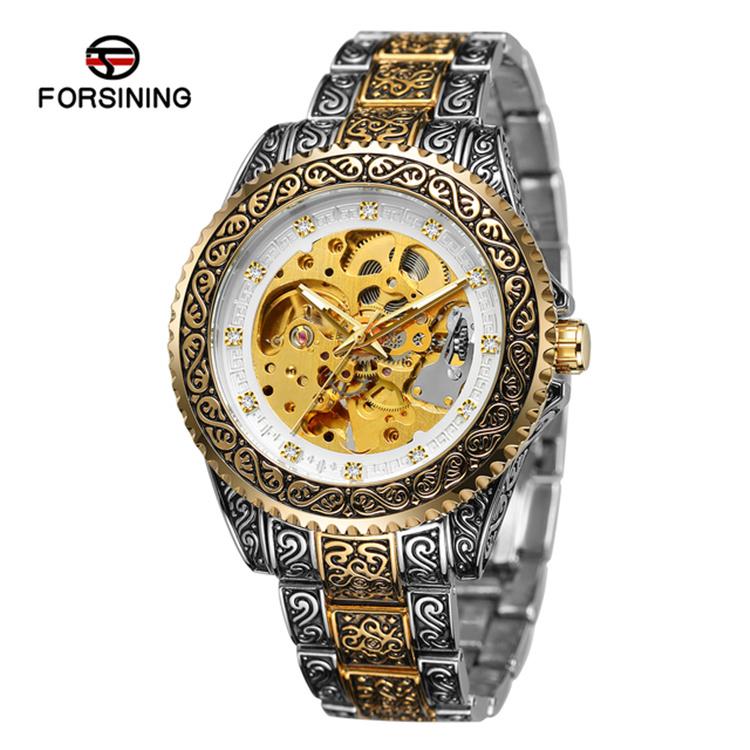 FORSINING 378 Top Značka Luxusní Zlaté Kostra Mechanické Hodinky Řemínek z Nerezové Oceli Pánské Automatické Vintage Královské Hodiny