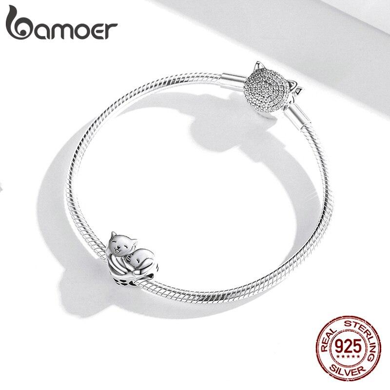 BAMOER 925 Sterling Silver Hug Bead Love Kitten Puppy Animal Charm Pandantiv pentru Brățară Originală Brățară Bijuterii Femei