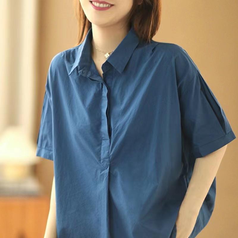 2026 Summer Retro Plus Size Loose Short Sleeve Casual Women's Shirt