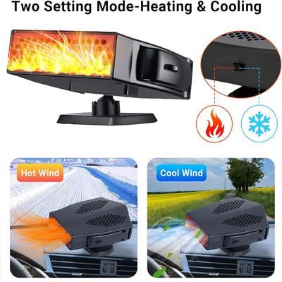 Calentador de Coche 12V Ventilador de Calefacción Eléctrica Base Giratoria de 360 Grados Secador Eléctrico Portátil Desempañador Descongelador Desempañador de Parabrisas