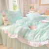 Kawaii Princess Seersucker Bedding Set Luxury Solid Color Duvet Cover Bed Sheet Pillowcase Single Double Size For Girl Decor