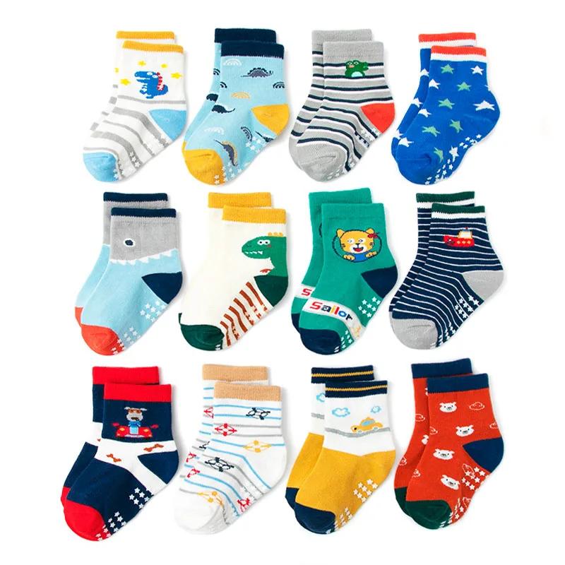 6 Pairs Kids Non-Slip Socks – Cute Cartoon Boys Socks, Breathable Comfy Floor Socks for Children All Seasons