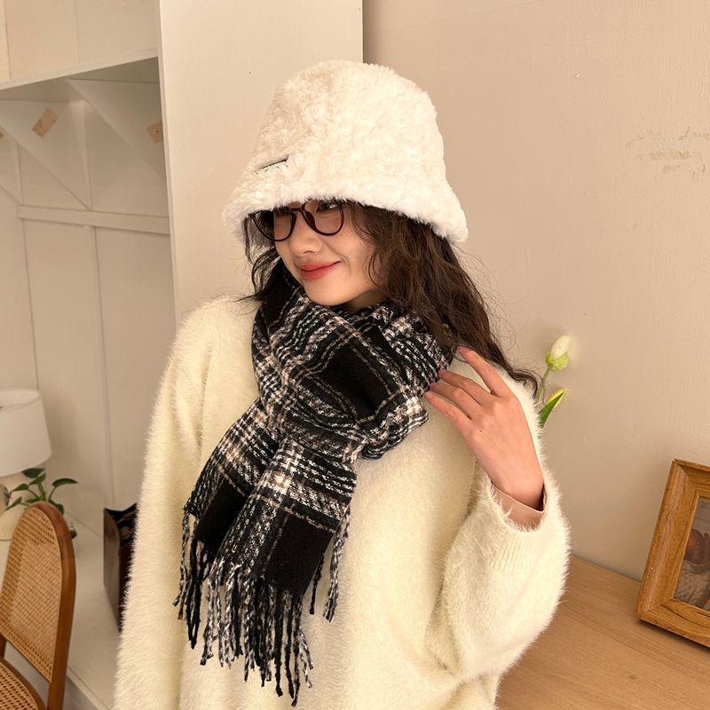 Women's Faux Cashmere Plaid Scarf - Korean Style, Thick & Warm Autumn/Winter Shawl