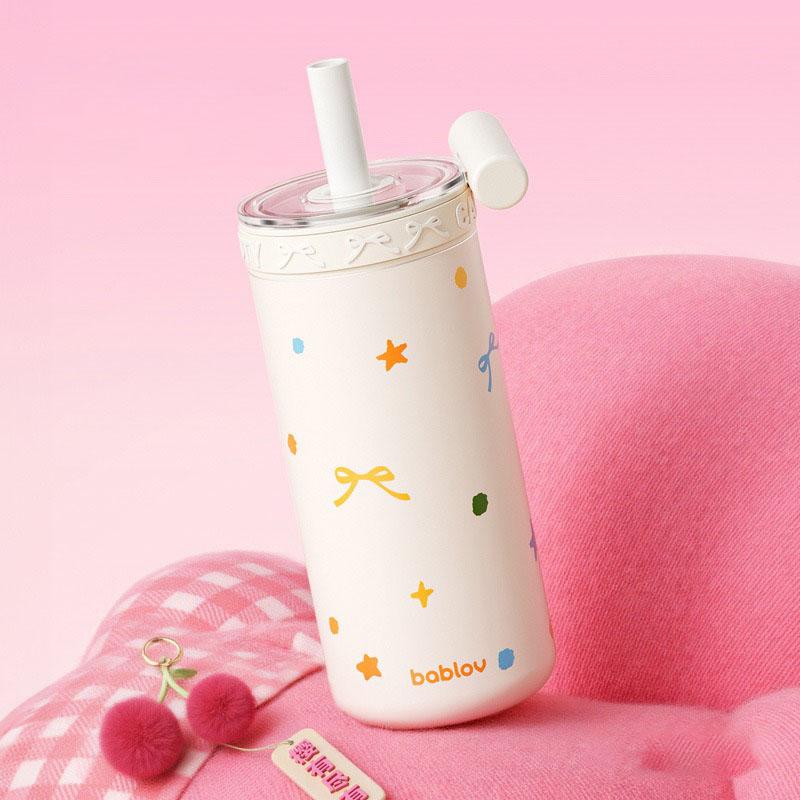 

Термокружка Bablov Двухслойная с холодной изоляцией Кружка с соломинкой Вакуумная фляга из нержавеющей стали Вкладыш из высокоборосиликатного стекла Кофейная кружка 550ml белый