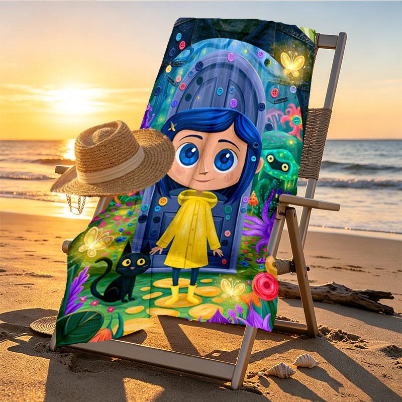 Coraline Print Beach Towel Design, Soft, Lightweight. for Home Bathroom, Spa, Pool, Yoga, Surfing, Camping, Gift for Family, Friend