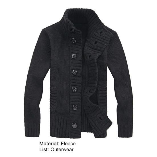 Stand Collar Long Sleeve Men Cardigan Side Pockets Buttons Closure Solid Color Sweater