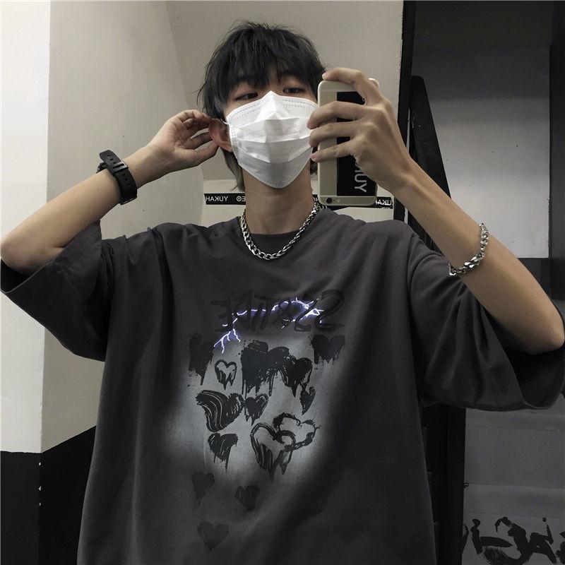 

Harajuku женская футболка оверсайз с принтом, корейская уличная одежда, свободная футболка в стиле хип-хоп с принтом сердца для 2000-х годов, Aesthetictops для девочек S серый