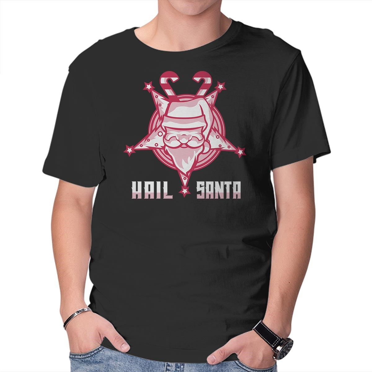 Unisex Crew Neck T-Shirt Hail Santa Graphic Short Sleeve Casual Tee M