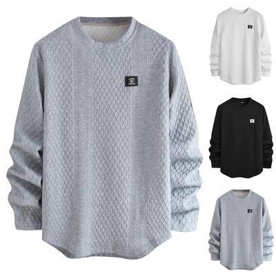 Men's Winter Solid Color Textured Round Neck Sweatshirt Hoodie Men's Sports Large Size Casual Round Neck Sweatshirt