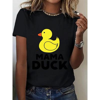 Damen-T-Shirt mit Mama-Enten-Print, Rundhalsausschnitt, Kurzarm, Ganzjahres-Chic, lässig-sportlich, mehrfarbig, Größen S-XXL