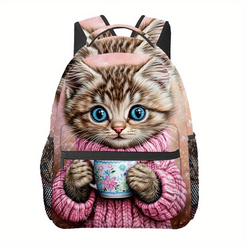 Adorable Pink Cat Kitten Outdoor Unisex Sports Backpack, Perfect for Couples Traveling, Featuring Adjustable Comfortable Shoulde