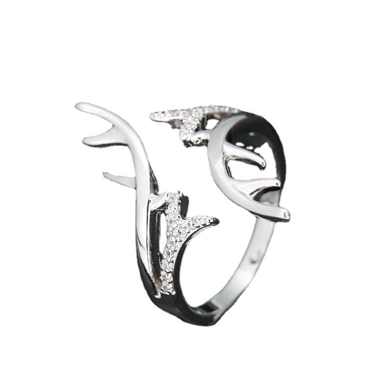 Simple Cute Deer Antler Ring with Copper Inlaid Zircon - Fashionable Personalized Couple Jewelry