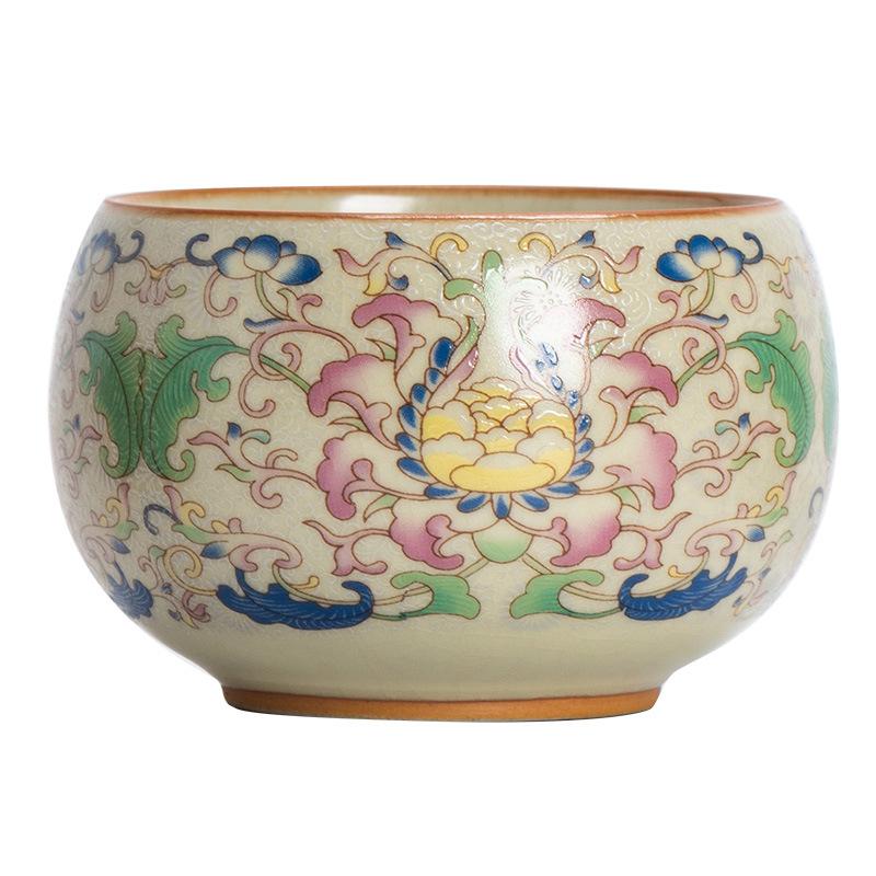 Enamel full color yellow Ru kiln master cup retro high-end tea cup tea bowl light luxury gift box business souvenir