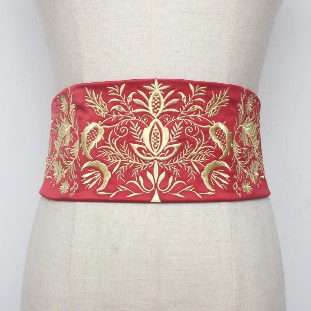 Wide Style Embroidery Corset Soft Fabric Ethnic Girdle Retro Hanfu Waistband Kimono Match