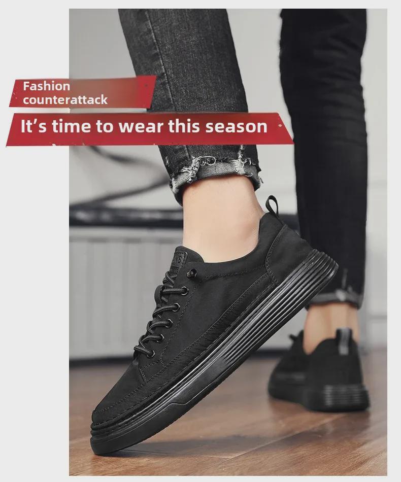 Men's Canvas Summer Breathable Casual Flat Shoes, Soft Sole Slip-On Black Work Shoes