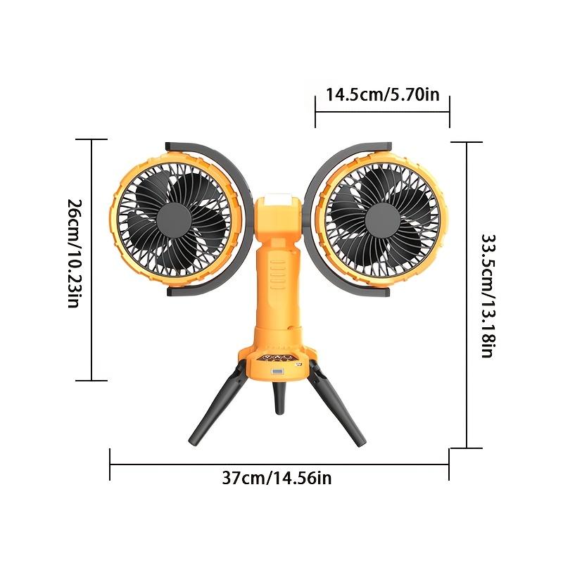 Dual Head Oscillating Outdoor Fan with Built-In Power Bank, Adjustable Speeds Brightness,360° Rotation,Hangable Design for Camping,Picnics,Camping Fan