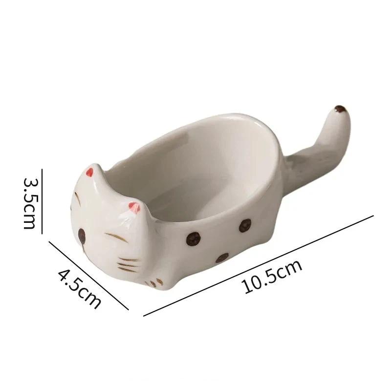 2pcs Ceramic Cat Dish Multi-Functional Sauce Plate & Chopstick Rest