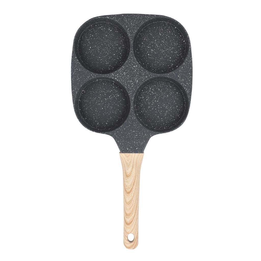 Aluminum 4 Cup Egg Frying Pan Non Stick Egg Cooker Pan Pancake Pan Easy Clean Wooden Handle For Gas Stove Induction Cookware