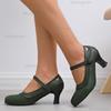 Größe 35-43 PU-Leder Damen High Heel Pumps Knöchelriemen Runde Spitze Elegante Schuhe für Damen Bequeme Schuhe Damenschuhe