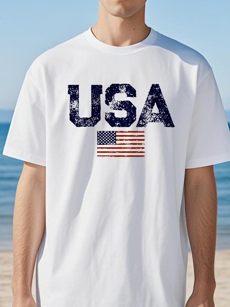 USA Letters American Flag Stars And Stripes Prints Clothing Women Loose TShirt Simple Retro Tops Personality ONeck Tshirts