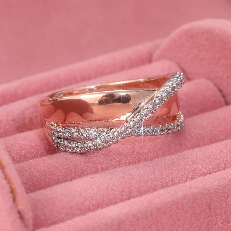 Elegant Two Color Inlaid White CZ Women's Ring Fashion Party Daily Wear Jewelry