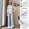 Petite High-Waisted Chenille Fleece-Lined Wide-Leg Pants - Wheat Ear Pattern, 150cm