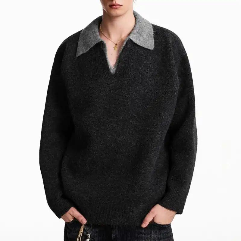 Men's Clothing Polo-Neck Casual Knitted Pullovers
