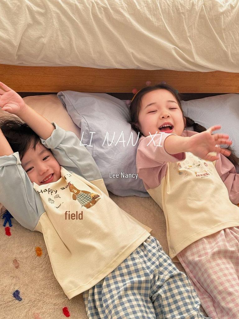 Children's Cartoon Raglan Sleeve Pajama Set - Spring 2025