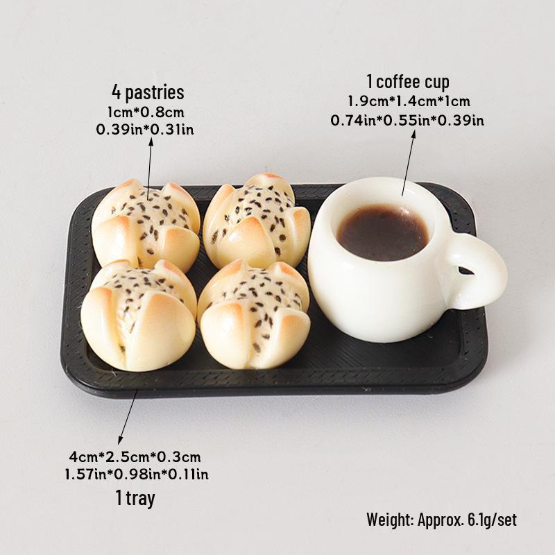 Mini Dollhouse Pastry & Juice Display Set: Bread, Coffee Cups & More Accessories
