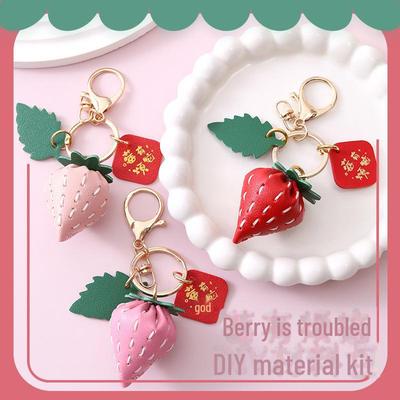 DIY Handmade Leather Strawberry Keychain Gift Bag Ornament