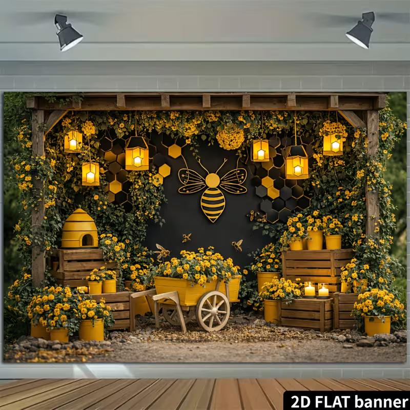 2D Bee Honeycomb Yellow Flower Wall Tapestry