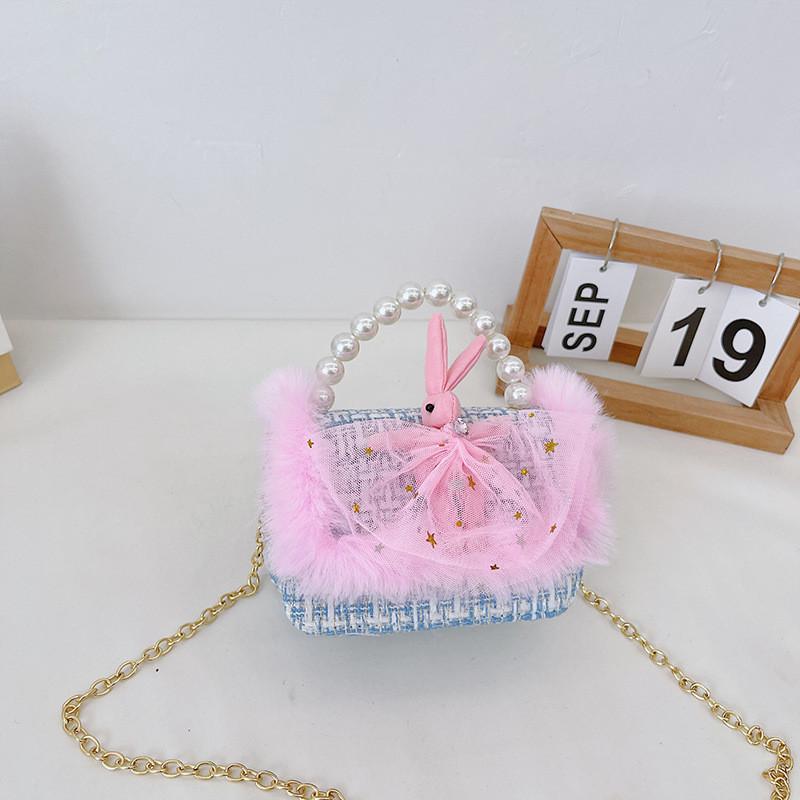 Charming Pearl Bow Mini Handheld Bag For Kids With Stylish Modern Design And Breathable Fabric