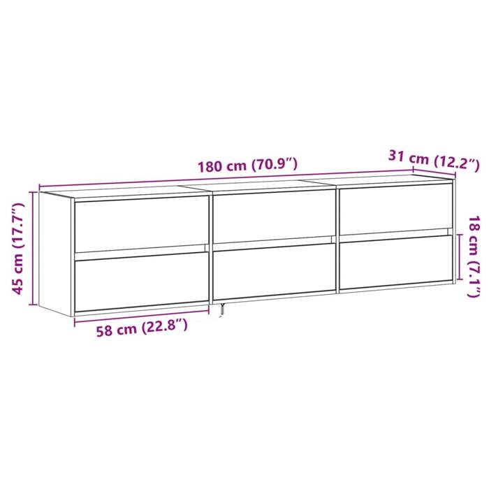 VidaXL Meuble TV mural avec LED blanc 180x31x45 cm, meuble TV flottant, meuble multimédia mural, unité TV murale, armoire TV 3307933