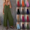 Women's V Neck Sleeveless Loose Fit Jumpsuit Solid Color Pocket Elegant Summer Polyester Wide Leg Romper