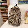 Women's leopard print backpack fashion hundred corduroy backpack trendy student school bag high value large capacity backpack