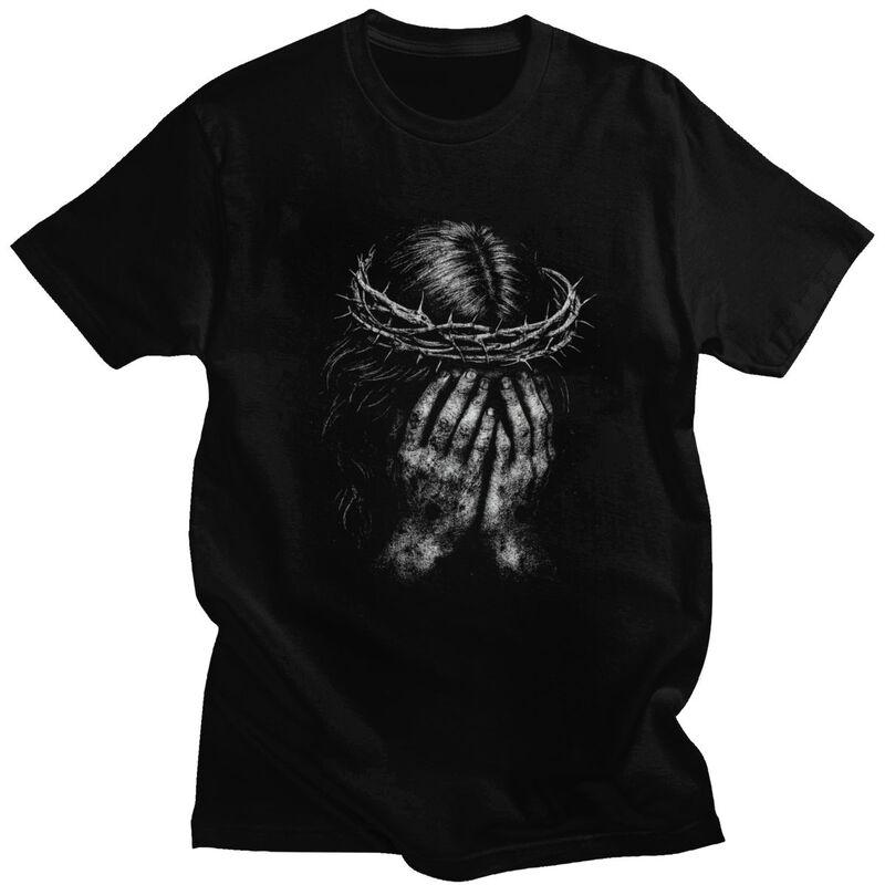 Male Jesus Crown T Shirt Round Neck Pure Cotton Short Sleeve Tee Shirt Novelty Loose Fit Summer Tyle Clothes