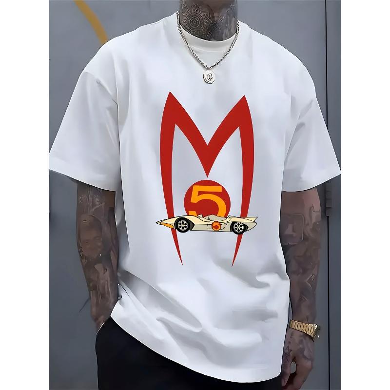 

Men s T-shirt, Round Neck Top with Retro Anime Racing Print, Comfortable Regular Style, Fashionable, Breathable Sports and Leisure Machine Washable XXXXXL чорний