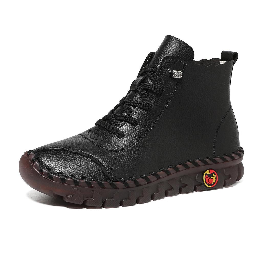 Women Shoes Autumn Red Leather Loafers for Women Lace Up Sneakers Casual Platform Women's Ankle Boots Winter High Top Sneakers